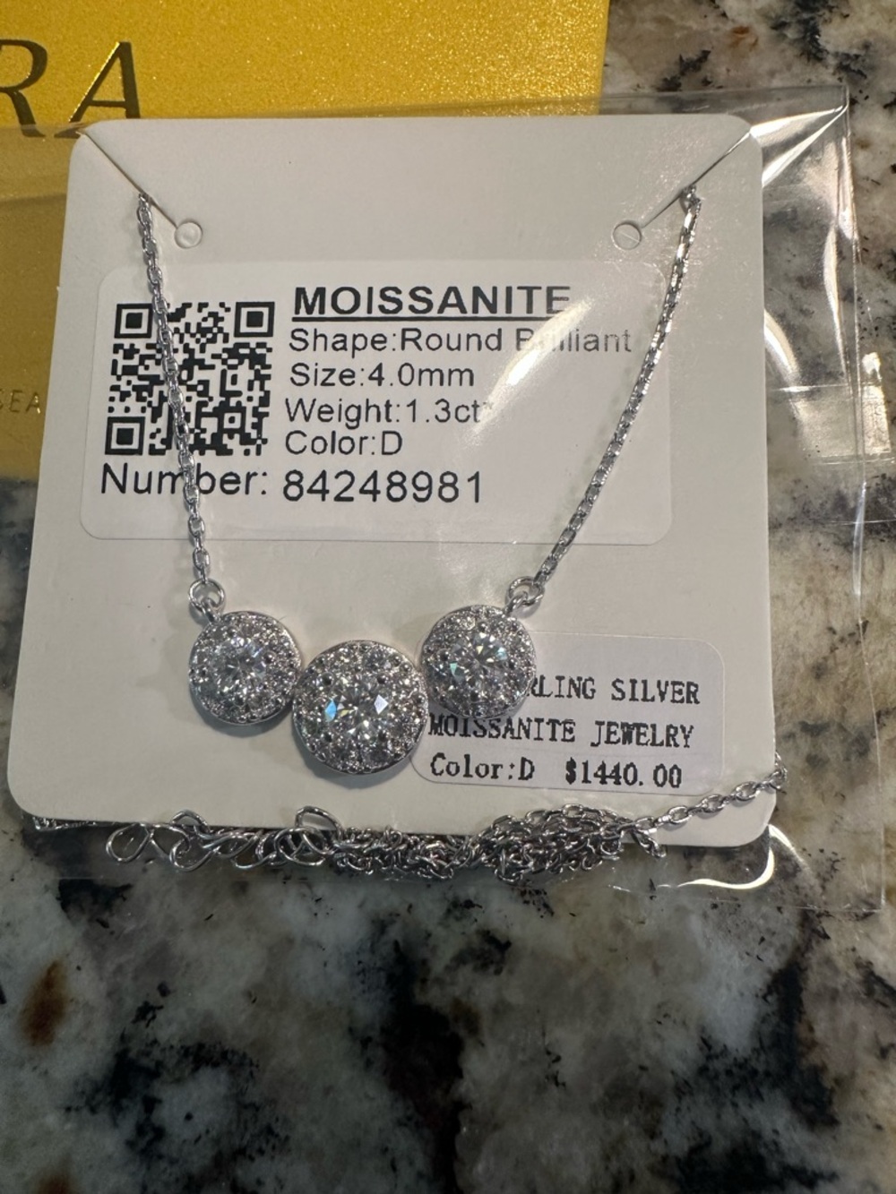 Sterling Silver Triple Circle Moissanite Necklace - White color D NEW